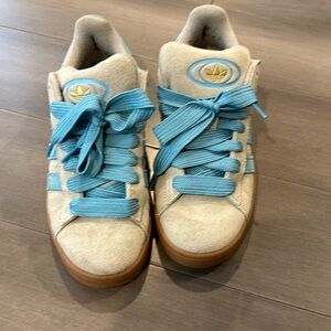 Adidas campus grey and baby blue.